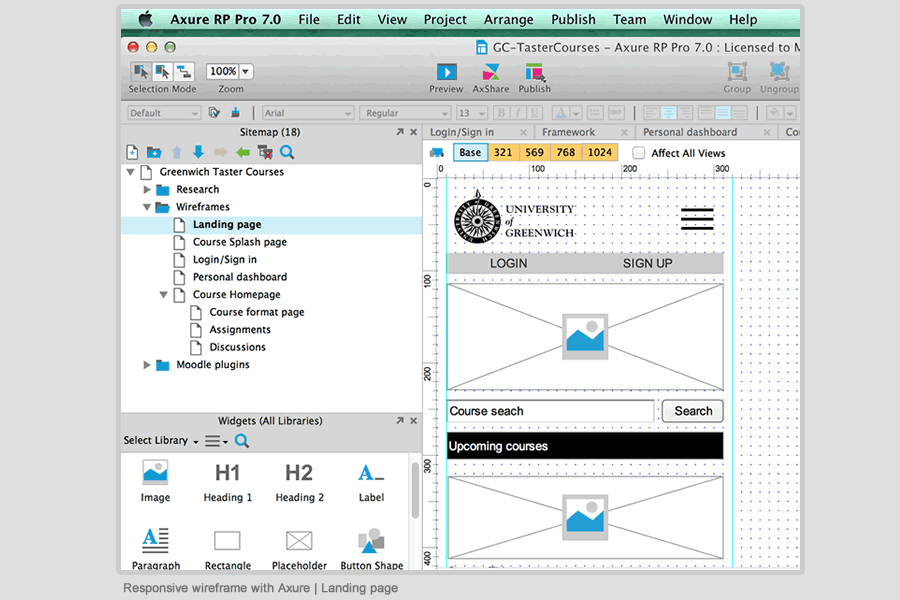 Taster Courses mobile wireframe with Axure