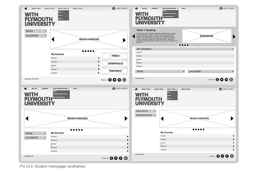 PU student homepage wireframes